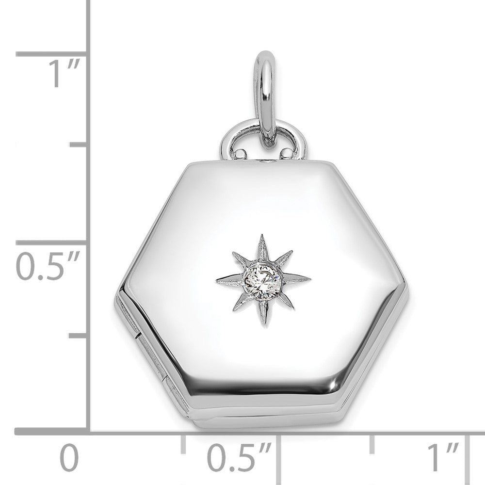 Sterlingsilber Rhodiniert Poliert Zirkonia Stern 16mm Hexagon Medaillon