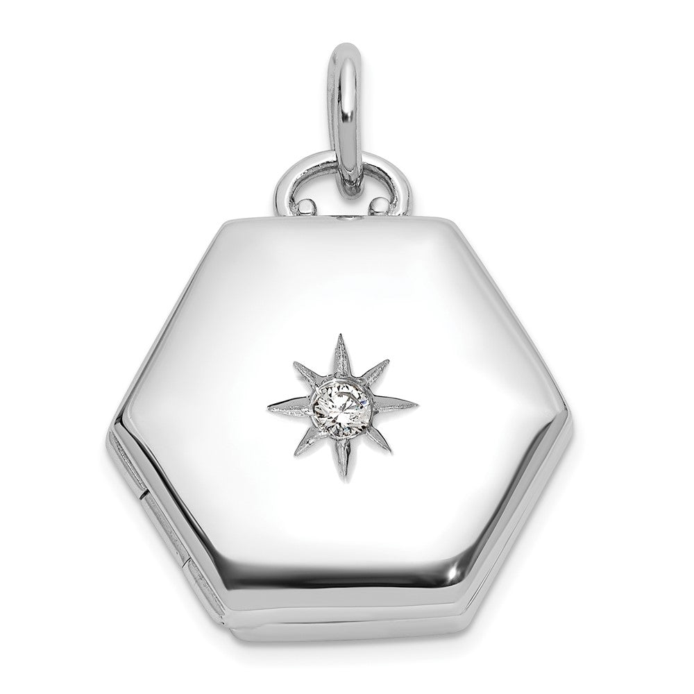 Sterlingsilber Rhodiniert Poliert Zirkonia Stern 16mm Hexagon Medaillon