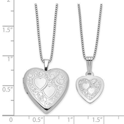 Sterlingsilber Rhodiniert Herz 20mm und 12mm Medaillon/pendant Set