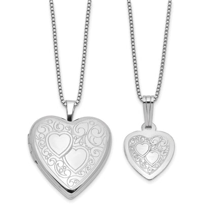 Sterlingsilber Rhodiniert Herz 20mm und 12mm Medaillon/pendant Set
