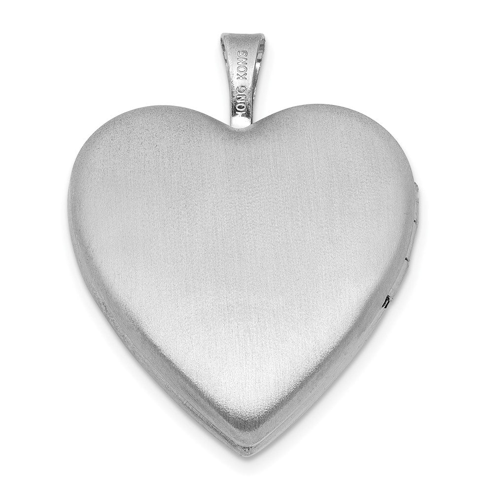Sterlingsilber Rhodiniert-pl Gebürstet Diamant und Dolphins 20mm Herz Medaillon