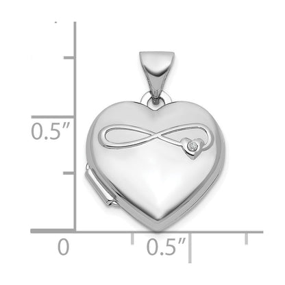 Sterlingsilber Rhodiniert Diamant Unendlichkeit 15mm Herz Medaillon