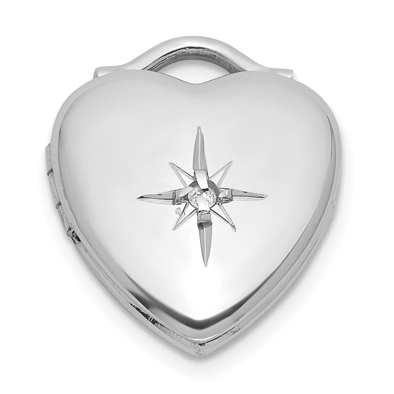 Sterlingsilber Rhodiniert-pl Gebürstet und Poliert Diamant 12mm Herz Medaillon