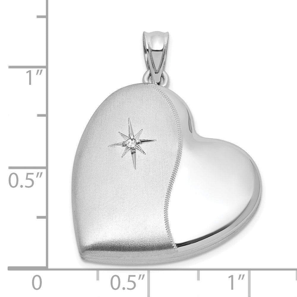 Sterlingsilber Rhodiniert-pl Gebürstet und Poliert Diamant 24mm Herz Medaillon