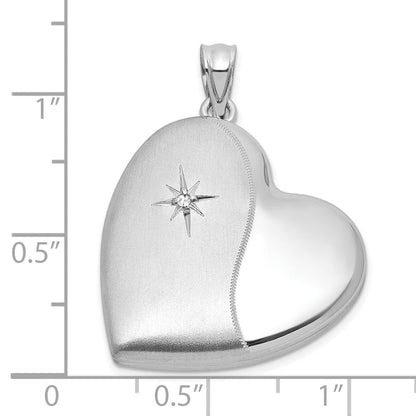 Sterlingsilber Rhodiniert-pl Gebürstet und Poliert Diamant 24mm Herz Medaillon