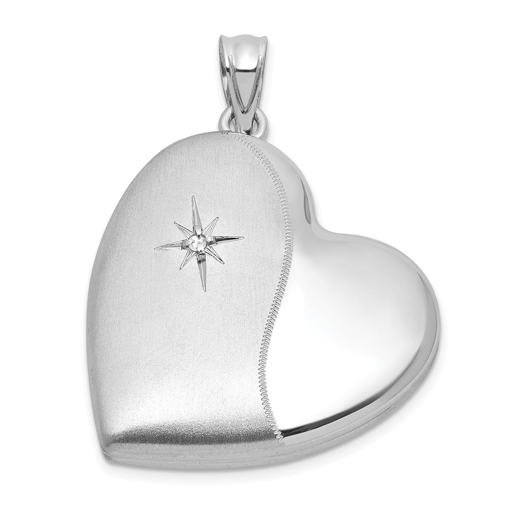 Sterlingsilber Rhodiniert-pl Gebürstet und Poliert Diamant 24mm Herz Medaillon