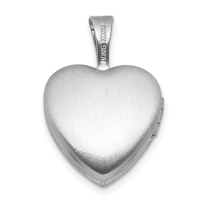 Sterlingsilber Rhodiniert-pl Gebürstet und Poliert Diamant 12mm Herz Medaillon