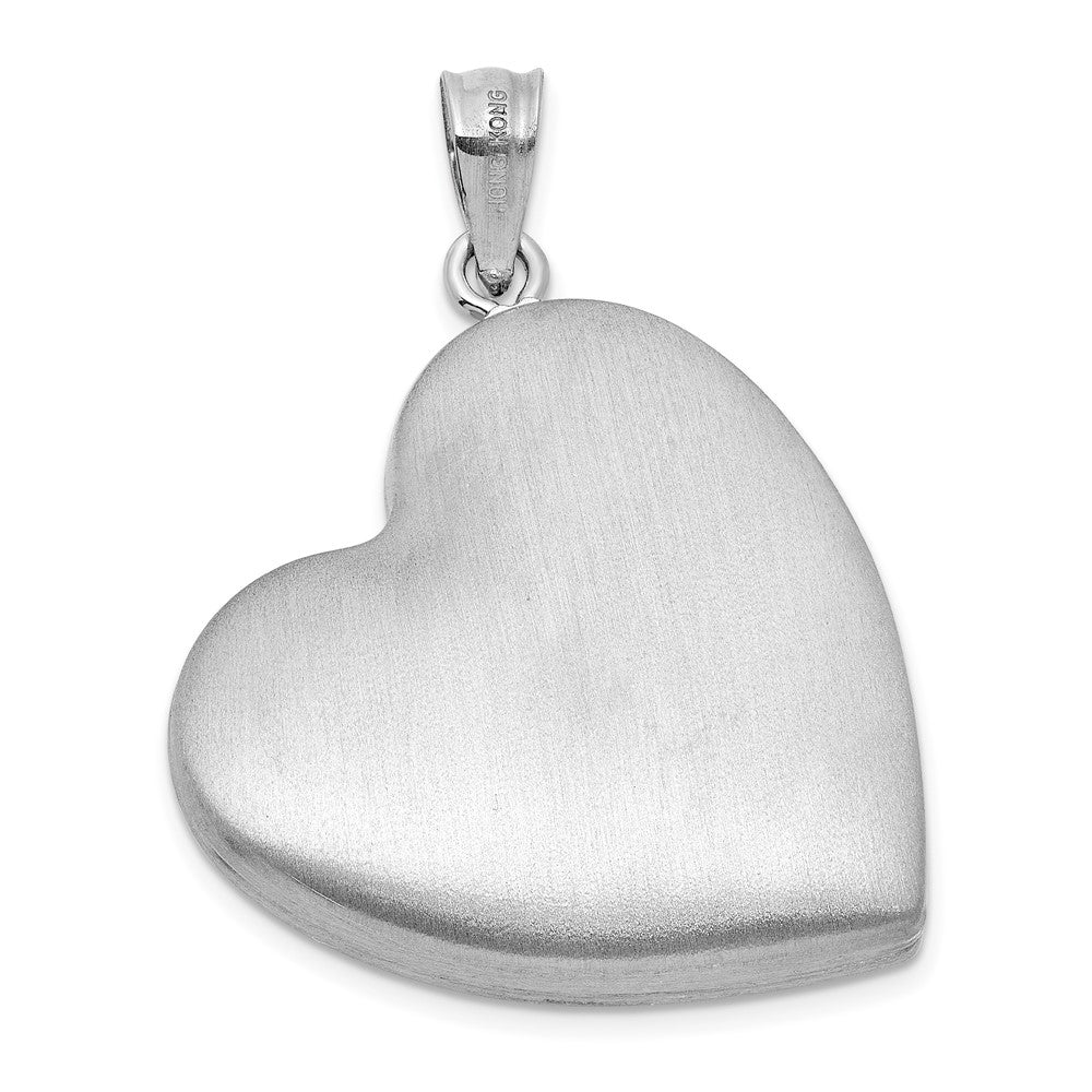 Sterlingsilber Rhodiniert-pl Gebürstet Diamant und Emailliert Rose Mama 24mm Herz Medaillon
