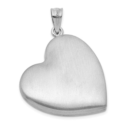Sterlingsilber Rhodiniert-pl Gebürstet Diamant und Emailliert Rose Mama 24mm Herz Medaillon