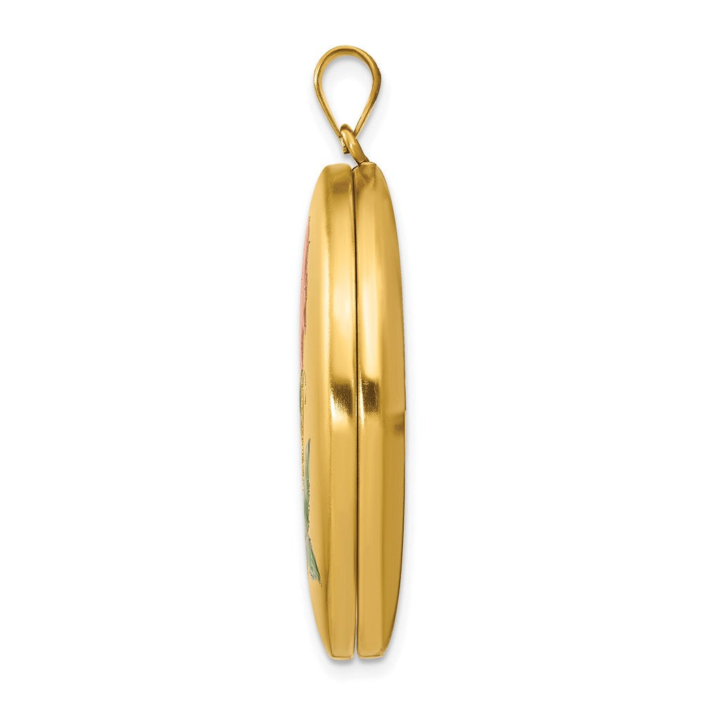 Golddoublé 14/20 1/20 34mm Emailliert Blume Oval Medaillon