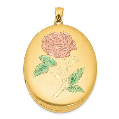 Golddoublé 14/20 1/20 34mm Emailliert Blume Oval Medaillon