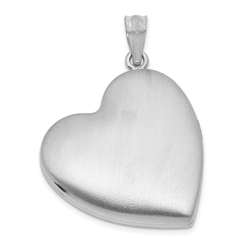 Sterlingsilber Rhodiniert-pl Gebürstet und Poliert Diamant Foot Prints 24mm Herz Medaillon