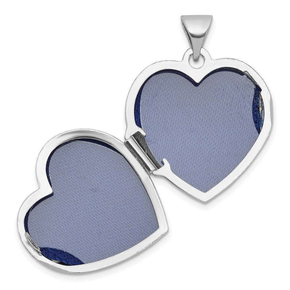 Sterlingsilber Rhodiniert Blau Stoff Offen Kreuz 18mm Herz Medaillon