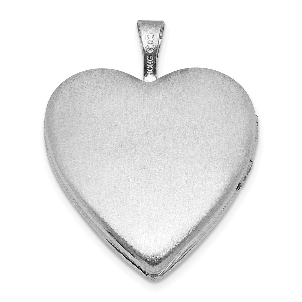 Sterlingsilber Rhodiniert-pl Gebürstet und Poliert Diamant und Engel 20mm Herz Medaillon