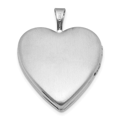 Sterlingsilber Rhodiniert-pl Gebürstet und Poliert Diamant und Engel 20mm Herz Medaillon