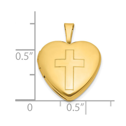 Sterlingsilber Vergoldet Gebürstet und Poliert Kreuz 16mm Herz Medaillon