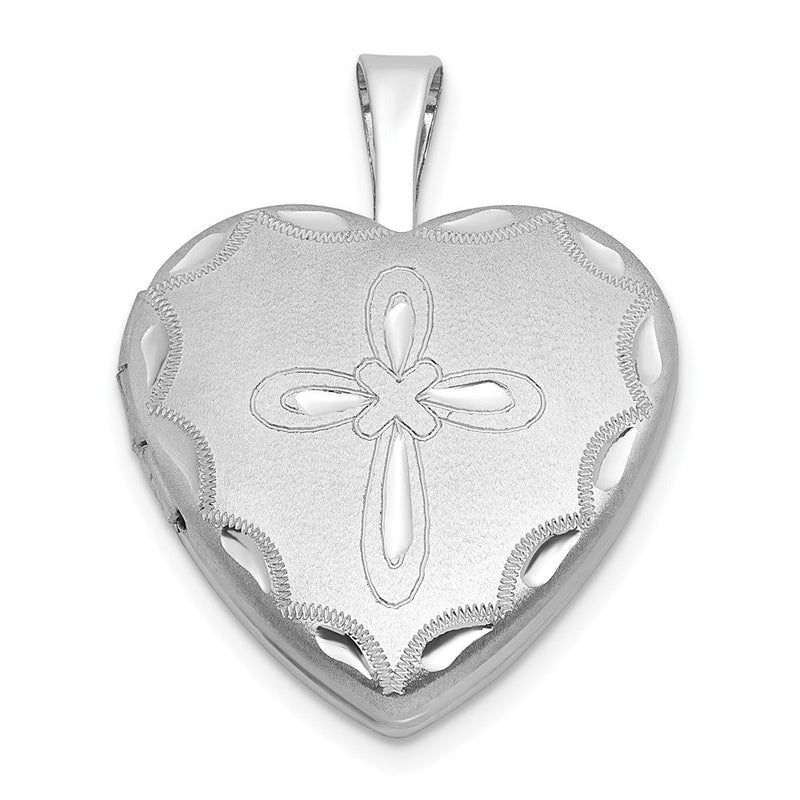 Sterlingsilber Rhodiniert-pl Gebürstet Fantasie Kreuz 16mm Herz Medaillon