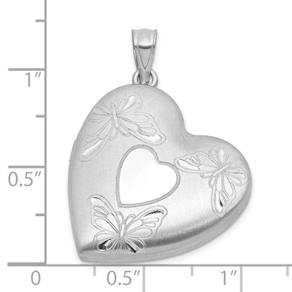 Sterlingsilber Rhodiniert-pl Gebürstet und Poliert Schmetterling 24mm Herz Medaillon