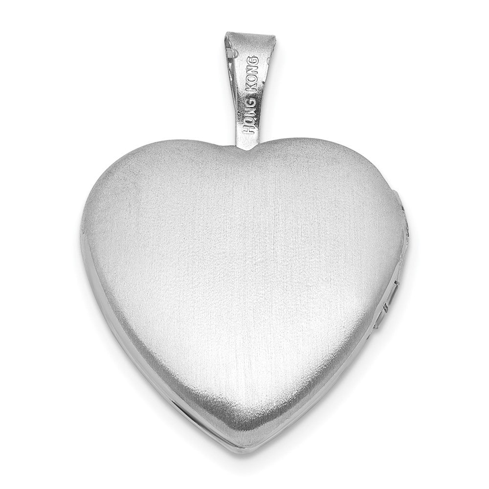 Sterlingsilber Rhodiniert-pl Gebürstet und Poliert Footprints und Stern 16mm Herz Medaillon