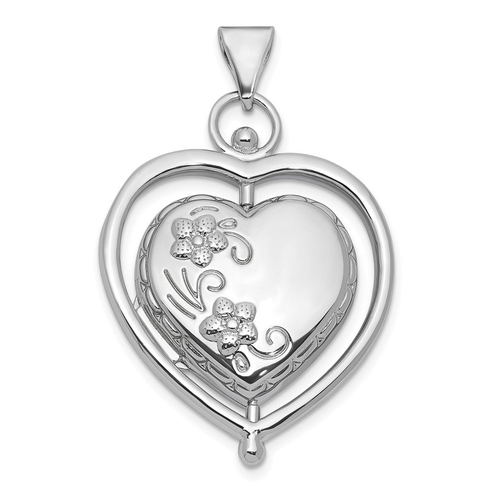 Sterlingsilber Rhodiniert-plate Baum Of Leben Blumen Spinning Wendbar 15mm Herz Medaillon