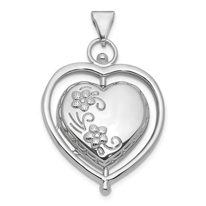 Sterlingsilber Rhodiniert-plate Baum Of Leben Blumen Spinning Wendbar 15mm Herz Medaillon