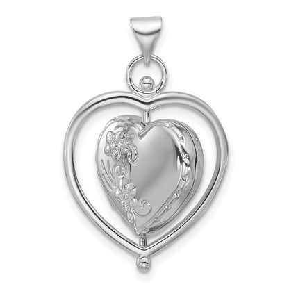 Sterlingsilber Rhodiniert-plate Baum Of Leben Blumen Spinning Wendbar 15mm Herz Medaillon