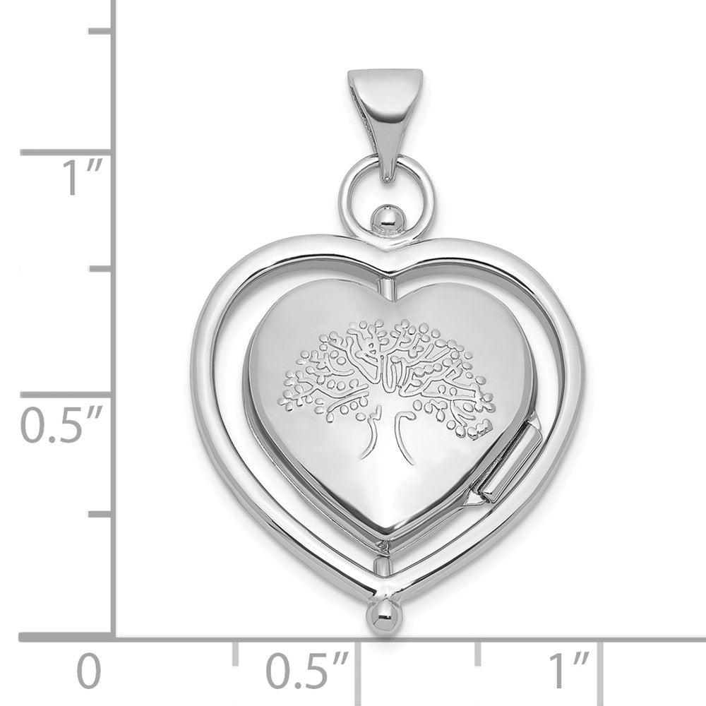 Sterlingsilber Rhodiniert-plate Baum Of Leben Blumen Spinning Wendbar 15mm Herz Medaillon