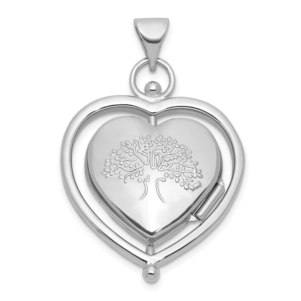Sterlingsilber Rhodiniert-plate Baum Of Leben Blumen Spinning Wendbar 15mm Herz Medaillon