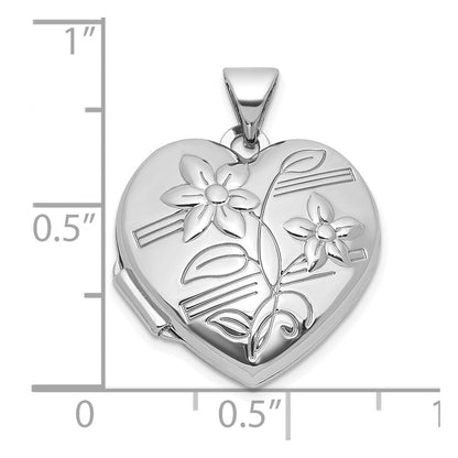 Sterlingsilber Rhodiniert Poliert Blume 18mm Herz Medaillon