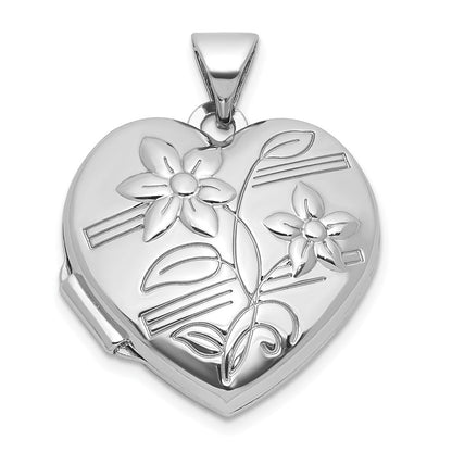 Sterlingsilber Rhodiniert Poliert Blume 18mm Herz Medaillon