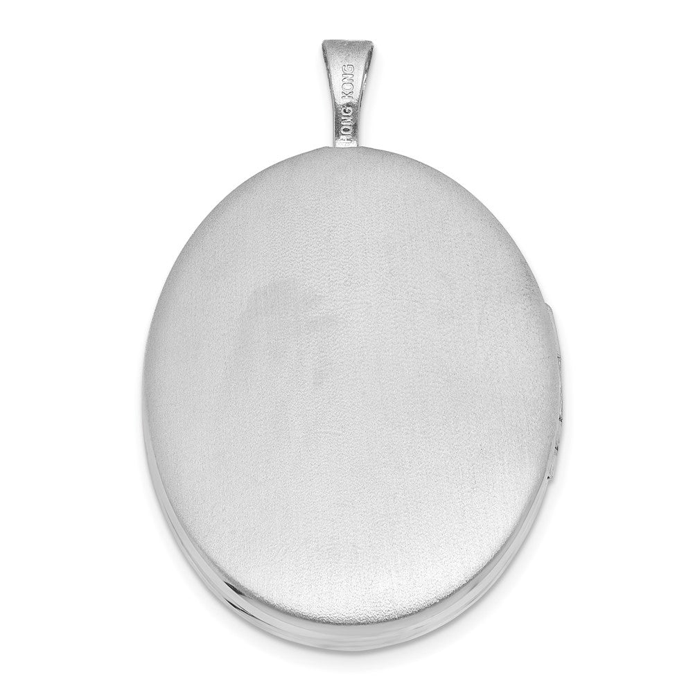 Sterlingsilber Rhodiniert-pl Gebürstet und Poliert Diamant Herzen 26mm Oval Medaillon