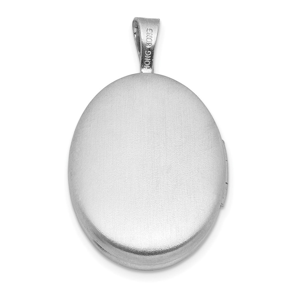 Sterlingsilber Rhodiniert-pl Gebürstet und Poliert Diamant 19mm Oval Medaillon