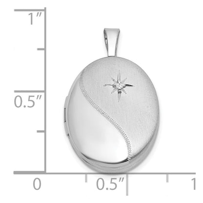 Sterlingsilber Rhodiniert-pl Gebürstet und Poliert Diamant 19mm Oval Medaillon