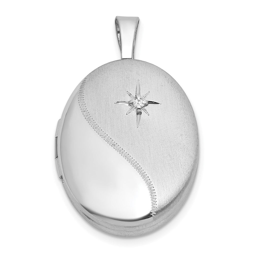 Sterlingsilber Rhodiniert-pl Gebürstet und Poliert Diamant 19mm Oval Medaillon