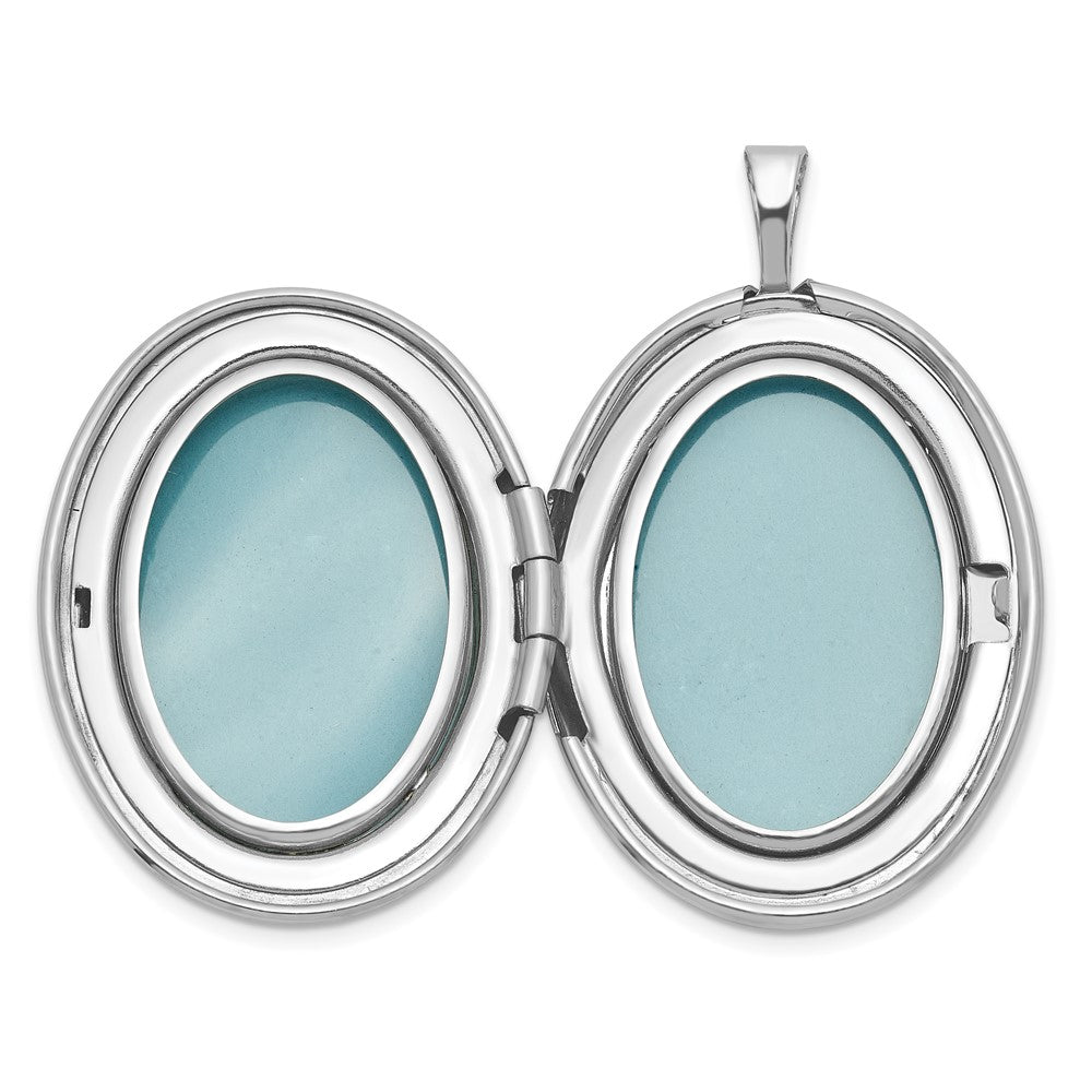 Sterlingsilber Rhodiniert-pl Gebürstet und Poliert Blumen Design 20mm Oval Medaillon