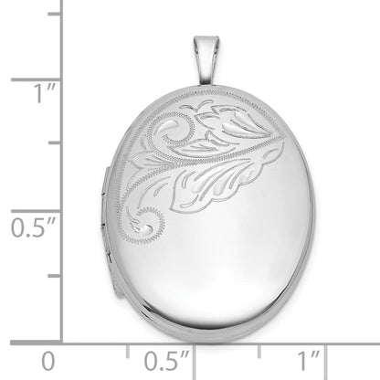 Sterlingsilber Rhodiniert-pl Gebürstet und Poliert Blumen Design 20mm Oval Medaillon