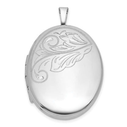 Sterlingsilber Rhodiniert-pl Gebürstet und Poliert Blumen Design 20mm Oval Medaillon