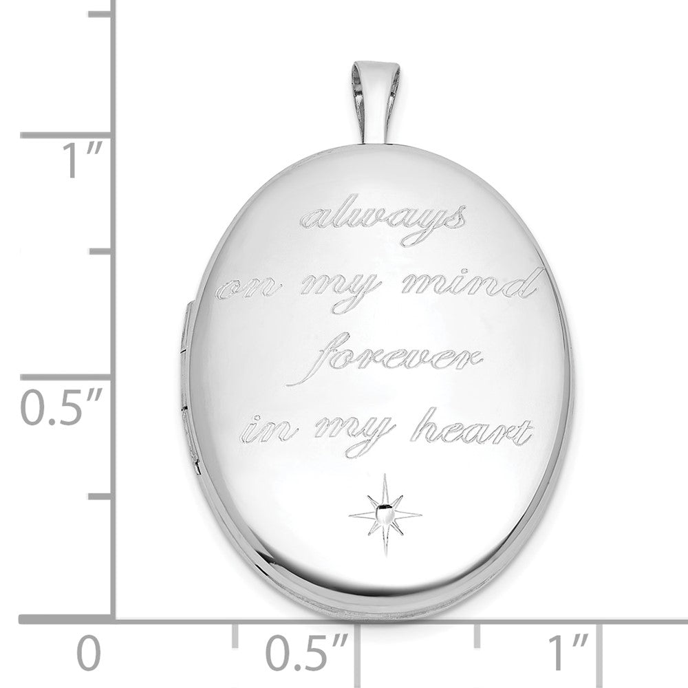 Sterlingsilber Rhodiniert-pl Gebürstet und Poliert Immer auf My Mind.. 26mm Oval Medaillon