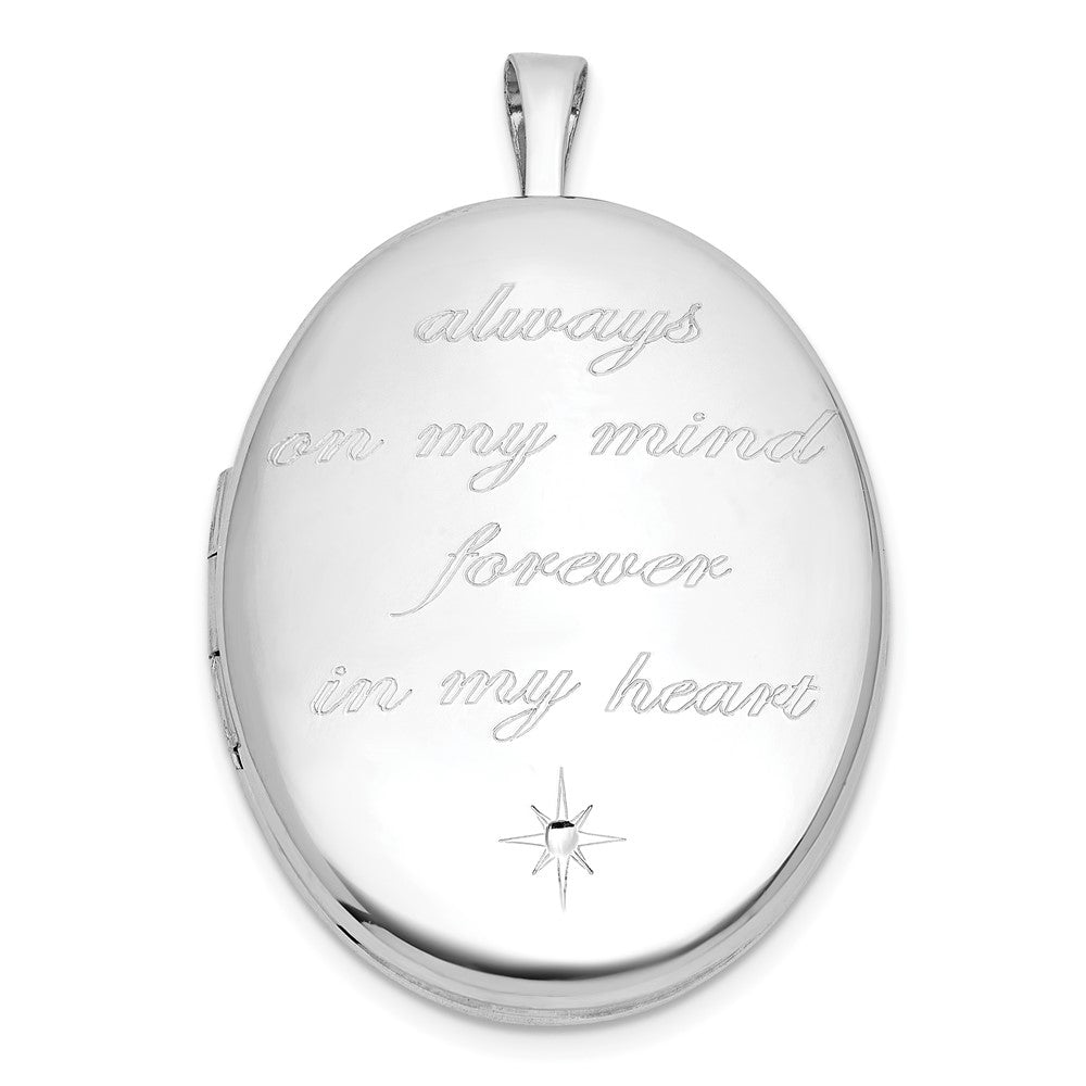 Sterlingsilber Rhodiniert-pl Gebürstet und Poliert Immer auf My Mind.. 26mm Oval Medaillon