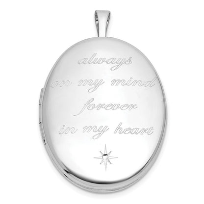 Sterlingsilber Rhodiniert-pl Gebürstet und Poliert Immer auf My Mind.. 26mm Oval Medaillon