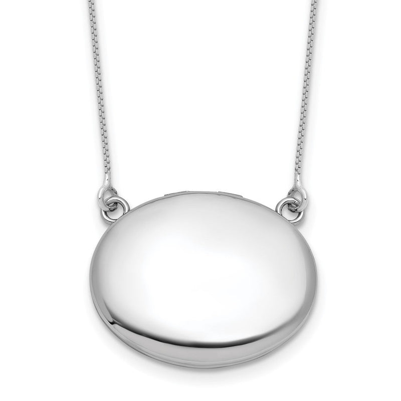 Sterlingsilber Rhodiniert-pl Gebürstet/polished 20mm Oval Medaillon mit 2 Zoll Verlängerung. Halskette