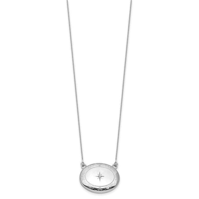 Sterlingsilber Rhodiniert-pl Diamant Blumen 20mm Oval Medaillon mit 2 in Verlängerung. Halskette