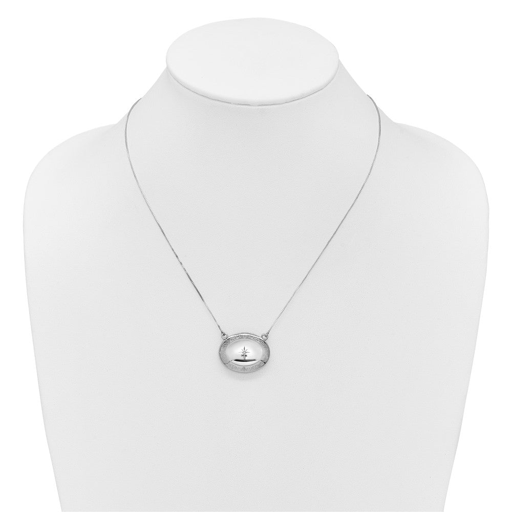 Sterlingsilber Rhodiniert-pl Diamant Blumen 20mm Oval Medaillon mit 2 in Verlängerung. Halskette