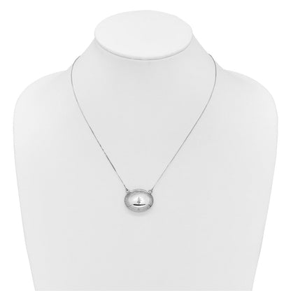Sterlingsilber Rhodiniert-pl Diamant Blumen 20mm Oval Medaillon mit 2 in Verlängerung. Halskette