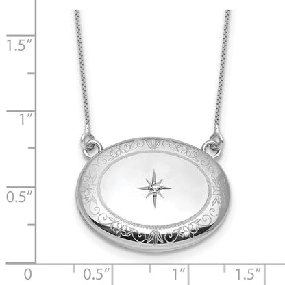 Sterlingsilber Rhodiniert-pl Diamant Blumen 20mm Oval Medaillon mit 2 in Verlängerung. Halskette