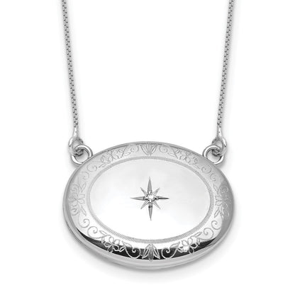 Sterlingsilber Rhodiniert-pl Diamant Blumen 20mm Oval Medaillon mit 2 in Verlängerung. Halskette