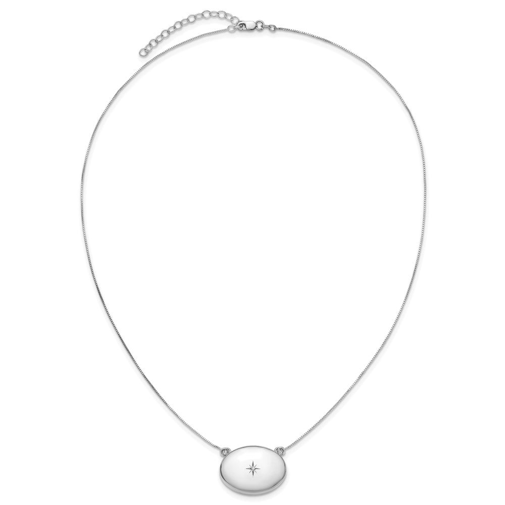 Sterlingsilber Rhodiniert-pl Diamant 20mm Oval Medaillon mit 2 in Verlängerung. Halskette