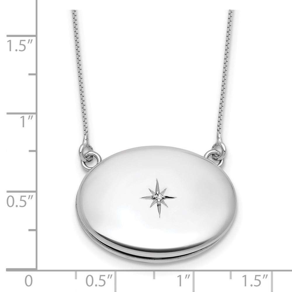 Sterlingsilber Rhodiniert-pl Diamant 20mm Oval Medaillon mit 2 in Verlängerung. Halskette