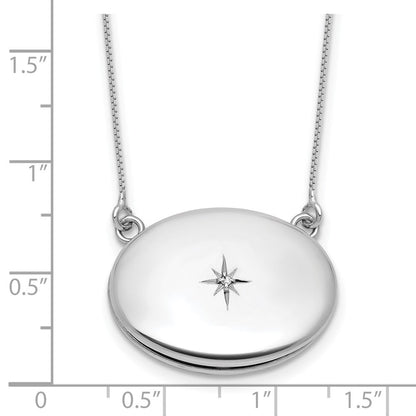 Sterlingsilber Rhodiniert-pl Diamant 20mm Oval Medaillon mit 2 in Verlängerung. Halskette