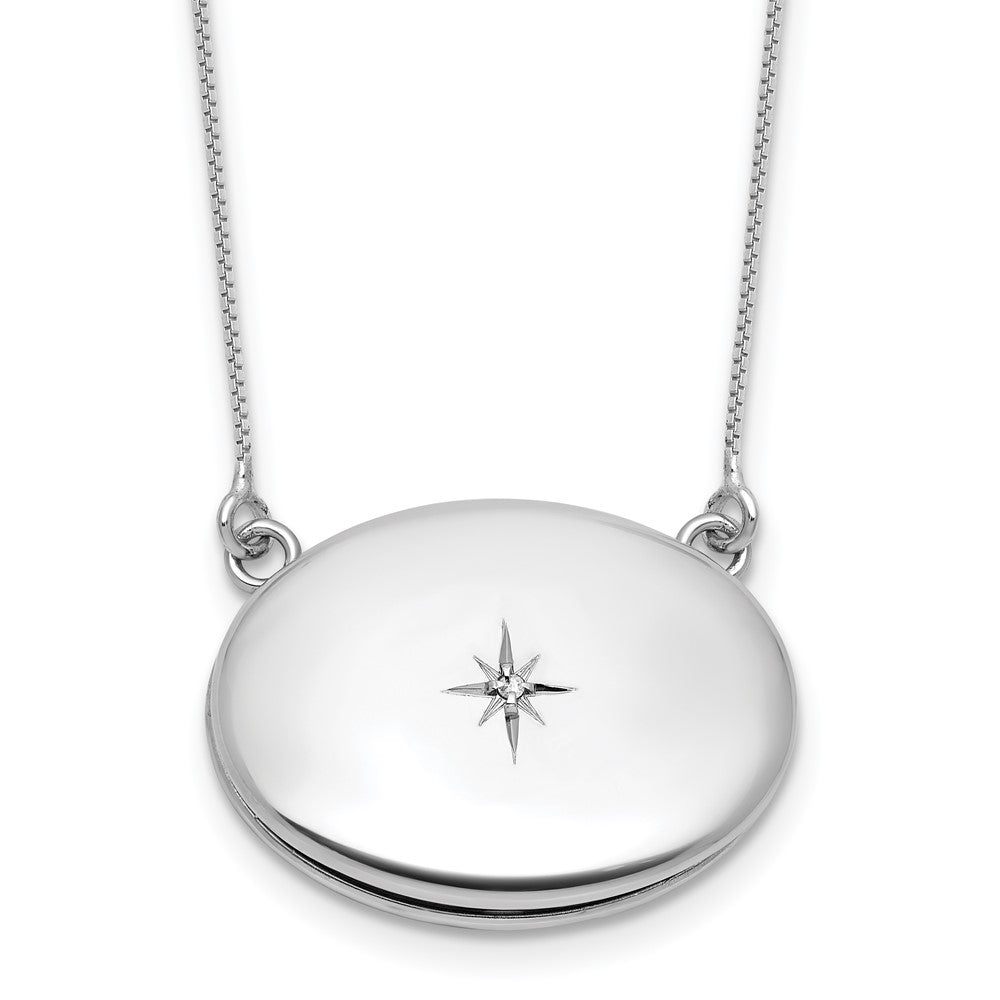 Sterlingsilber Rhodiniert-pl Diamant 20mm Oval Medaillon mit 2 in Verlängerung. Halskette